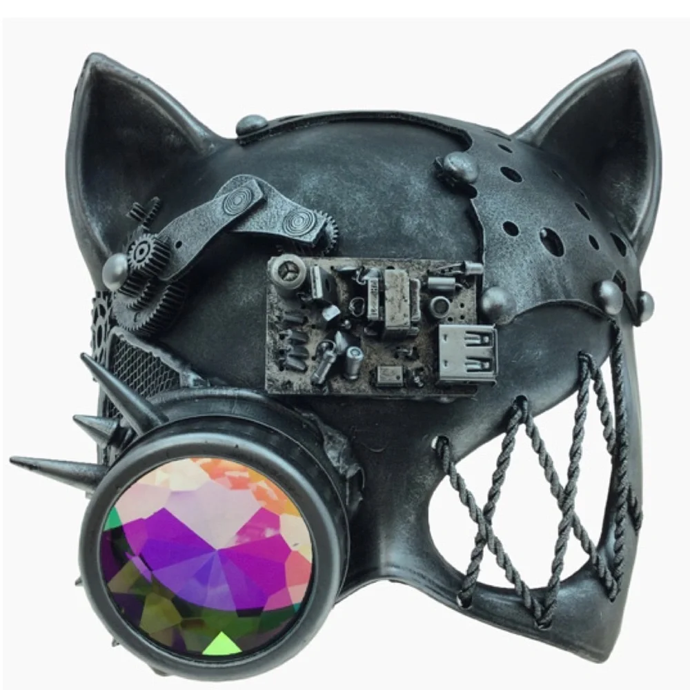 Steampunk Metallic Cat Mask with Goggles - NWT!